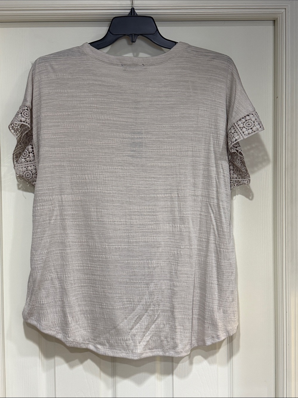 Cable & Gauge Taupe Crochet-Trim Short Sleeve Blouse - Picture 7 of 7